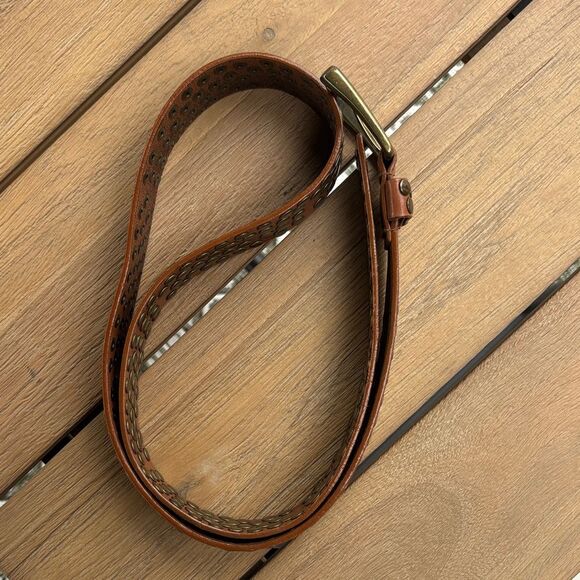 Calvin Klein Rivet brass leather Brown heavy women’s Belt NWOT festival concert - Picture 2 of 9